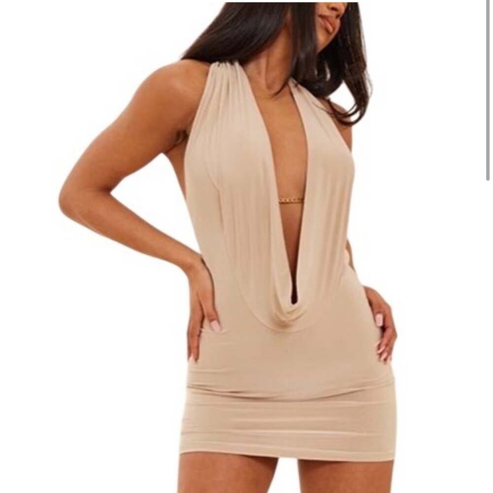 PrettyLittleThing Beige Halter Mini Dress